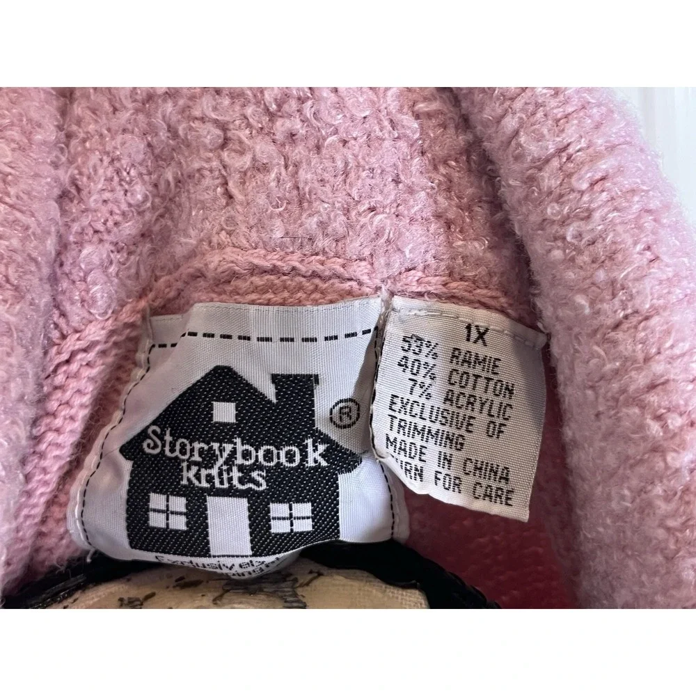 Vintage Storybook Knits Pink Size 1X Cardigan Sweater Floral Flowers Tunic Long